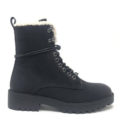 Lace-up ankle boot with white fur - F6065