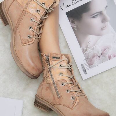 Bi-material lace ankle boot - F6007