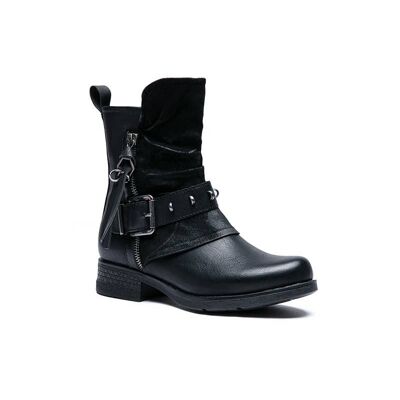 Bi-Material-Stiefelette mit Riemen verziert – F6073