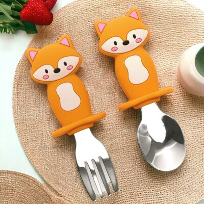 Fox-Shaped Baby Cutlery Set – Colorful Gastronomic Adventure