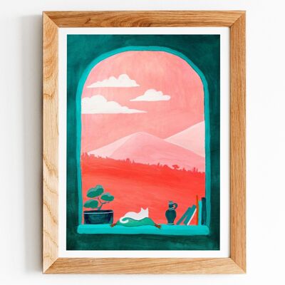 Cat and landscape poster - A4 format