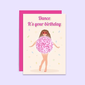 Danse c'est ton anniversaire | Carte d'anniversaire pour elle | Boule disco 1