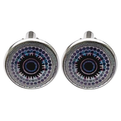 Boutons de manchette Bohemian Swirl - Bleu, Violet et Gris