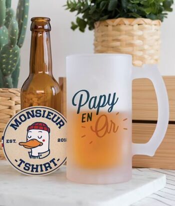 Chope de bière Papy en or - Cadeau Fête des Grand pères