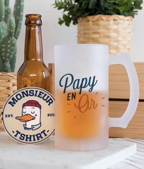Chope de bière Papy en or - Cadeau Fête des Grand pères