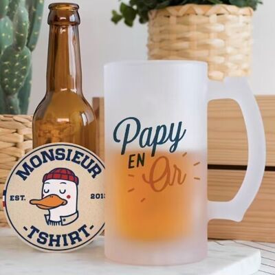 Chope de bière Papy en or - Cadeau Fête des Grand pères