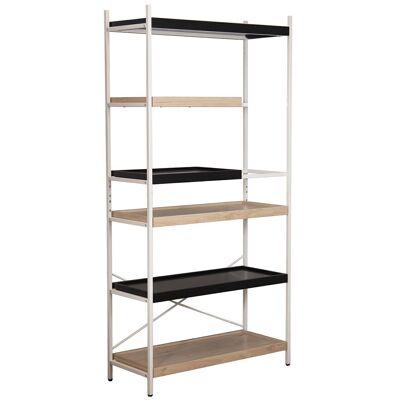 ETAGERE METAL NOIR / BOIS NATUREL 100X40X201CM, HAUTE. PIEDS:10CM LL84900