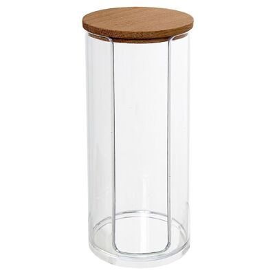 ACRYLIC ORGANIZER FOR COTTON DISCS WITH WOODEN LID _°6X17CM LL86970