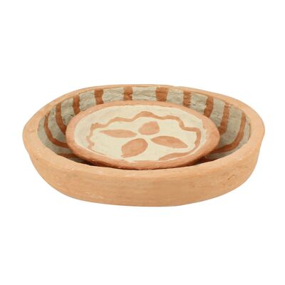 SET OF 2 ROUND TRAYS IN HANDMADE PAPER MACHÉ SAND AND TERRACOTTA 20X20CM AND 30X30CM MASSIRA