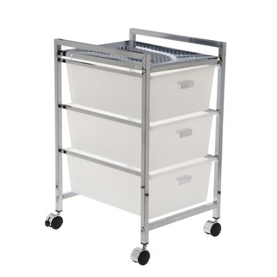 CHROME METAL BATHROOM TROLLEY 3 WHITE PP DRAWERS _33X39X58CM LL83320