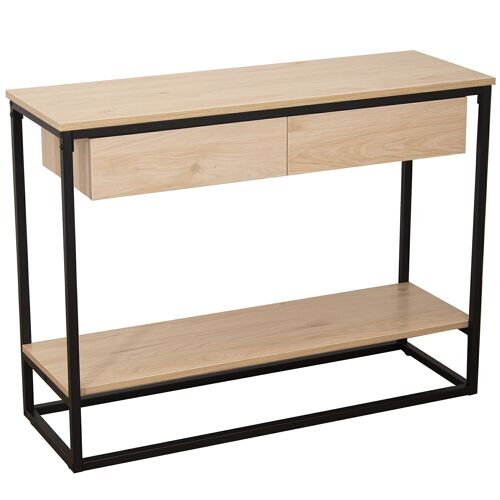 MESA DE ENTRADA METAL NEGRO MADERA NATURAL 100X35X75CM, MADERA: DM LL84620