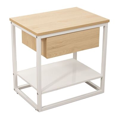 AUXILIARY TABLE WHITE METAL NATURAL WOOD 50X35X50CM, WOOD: DM LL84622