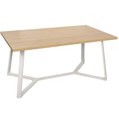 MESA COMEDOR PATAS METAL BLANCAS SOBRE MADERA NATURAL 160X90X75CM, GROSOR TAB:3,2CM LL84713