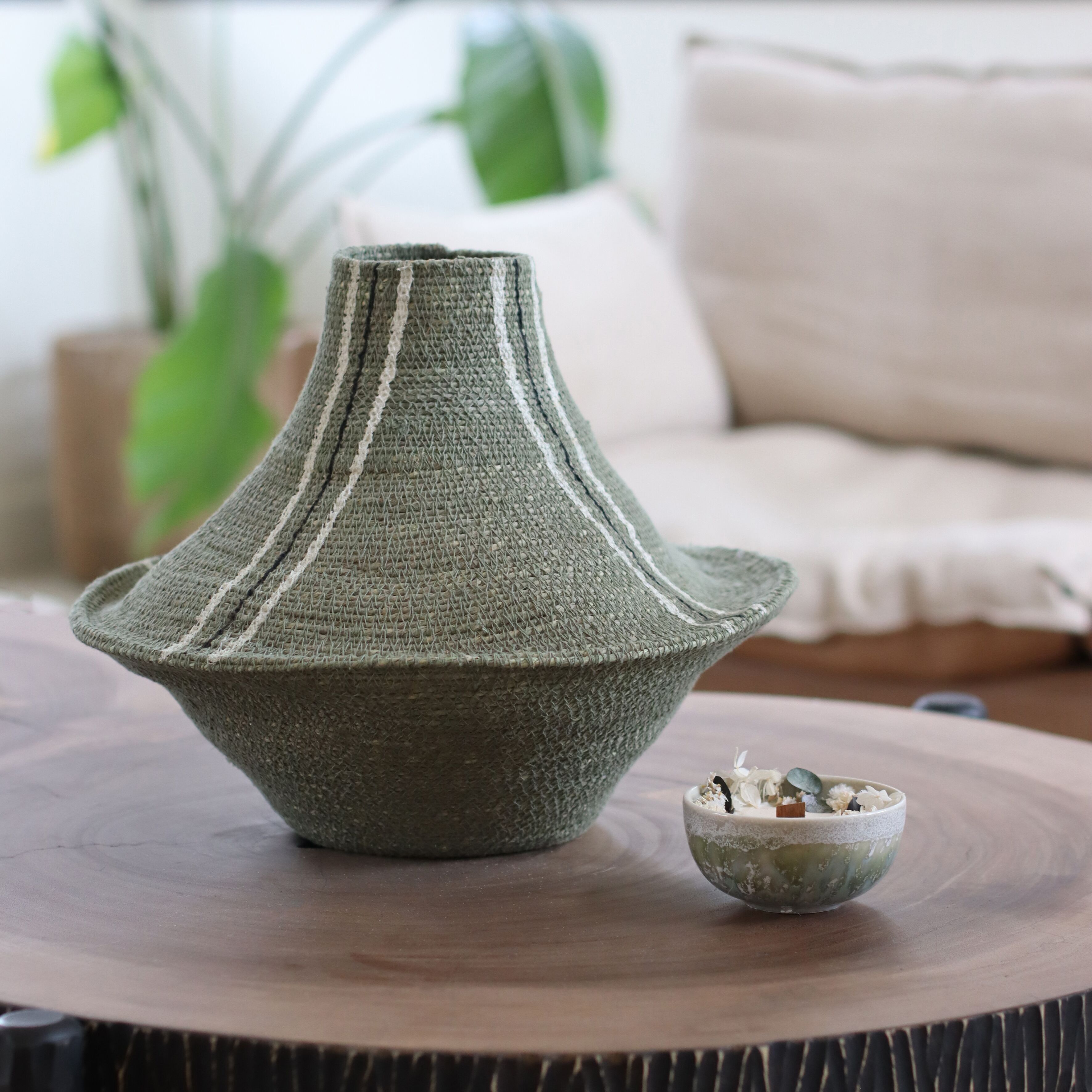 DECORATIVE HANDMADE SEAGRASS VASE KHAKI COLOR 36XHT31CM OULAD