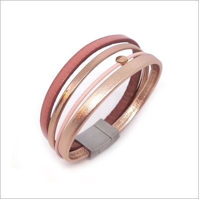 Multi-row women's bracelet in rosewood and rose gold leather