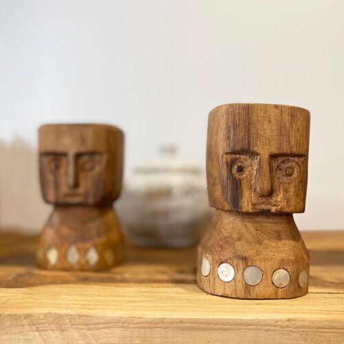 Statuette teck & nacre