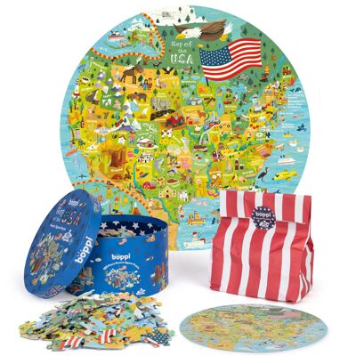Boppi Puzzle rond 150 pièces – Carte des États-Unis BRP008