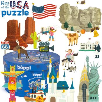 Boppi Puzzle rond 150 pièces – Carte des États-Unis BRP008 4