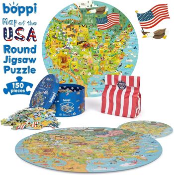 Boppi Puzzle rond 150 pièces – Carte des États-Unis BRP008 6