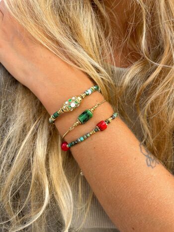 Bracelet en pierres de turquoise Africaine, corail rouge & perles plaquées or - Fait main - Ravage 2