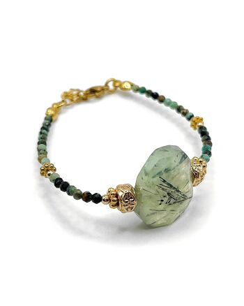 Bracelet en pierres de turquoise Africaine, Préhnite & perles plaquées or - Fait main - Ravage 2