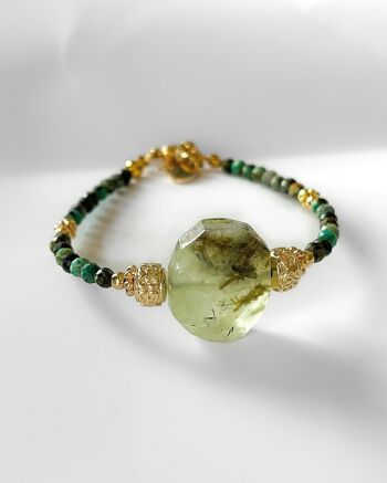 Bracelet en pierres de turquoise Africaine, Préhnite & perles plaquées or - Fait main - Ravage 4