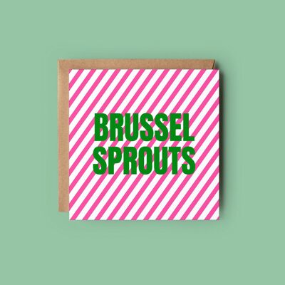 Tarjeta de Navidad de las coles de Bruselas | Tarjeta festiva rosa neón