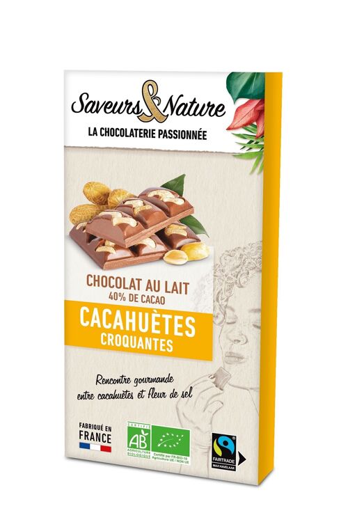 Tablette de chocolat au lait incrustée Cacahuètes & fleur de sel - 100g