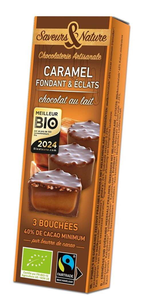 Bouchées caramel et éclats de caramel enrobées de chocolat au lait -Meilleur produit Bio 2024 !