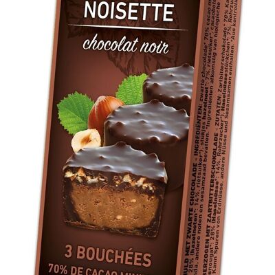 Haselnuss-Pralinenhäppchen umhüllt von dunkler Schokolade mit 70 % Kakaoanteil