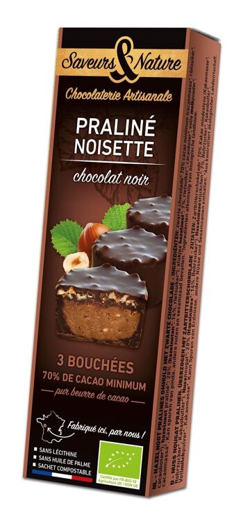 Bouchées praliné noisette enrobées de chocolat noir 70% de cacao 1