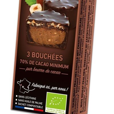 Bouchées praliné noisette enrobées de chocolat noir 70% de cacao