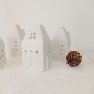 Christmas decoration White and gold concrete house