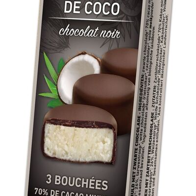 Bocaditos de coco recubiertos de chocolate negro 70% cacao