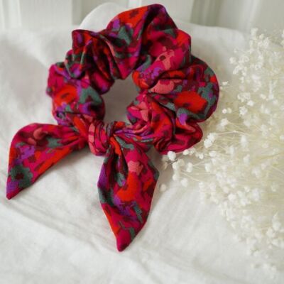 Giulia Bow Scrunchie mit Blumenmuster in Rosa, Rot und Lila