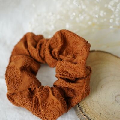 Naelle Embroidered Brown Scrunchie