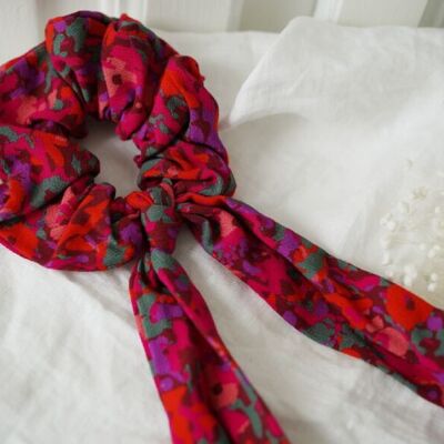 Giulia Ribbon Scrunchie with Pink, Red and Purple Floral Print