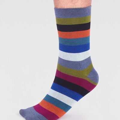 Jase Bamboo Stripe Socks - Smoke Blue