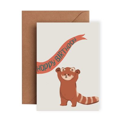 Tarjeta de pancarta de cumpleaños de panda rojo
