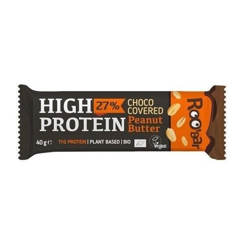 High-protein peanut bar covered with chocolate