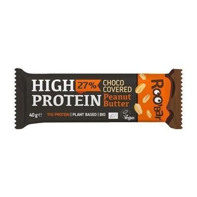 High-protein peanut bar covered with chocolate