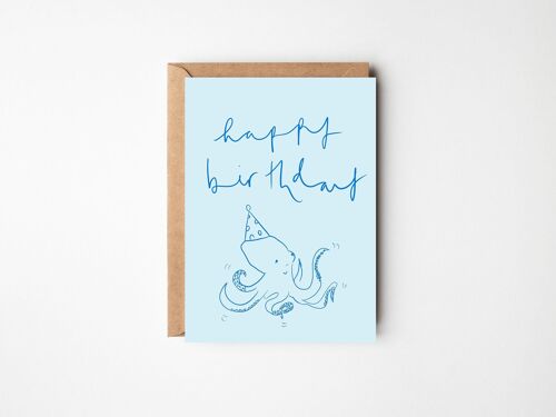 Happy Birthday Octopus - Blue Gender Neutral Marine Birthday Card