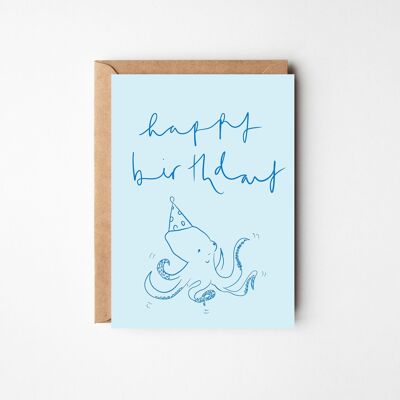 Happy Birthday Octopus - Blue Gender Neutral Marine Birthday Card