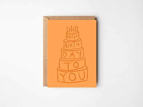 Happy Birthday - Orange Tiered Birthday Cake Card