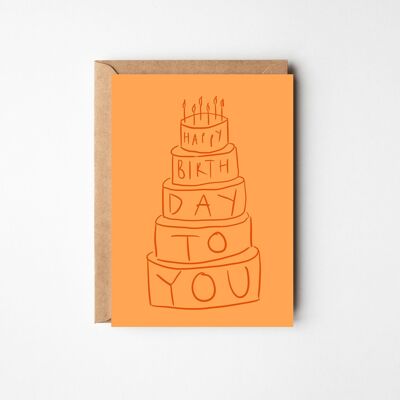 Happy Birthday - Orange Tiered Birthday Cake Card