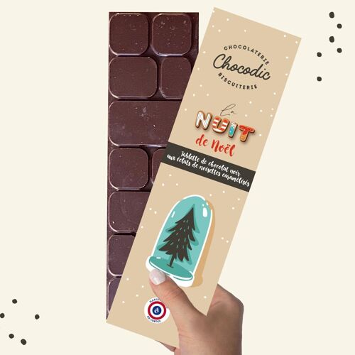 TABLETTE DE CHOCOLAT NOIR 73% DE CACAO ECLATS NOISETTES | moulage de noël | Chocolat de Noel artisanal Chocodic