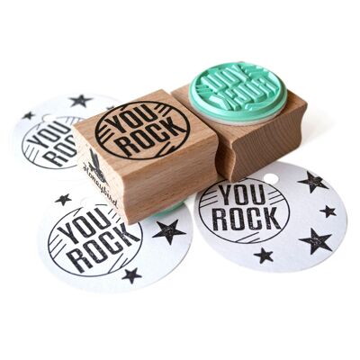You Rock Wooden Rubber Stamp with Mint Colored Rubber - Perfect for Teachers, Students, and Rockstar Co-workers