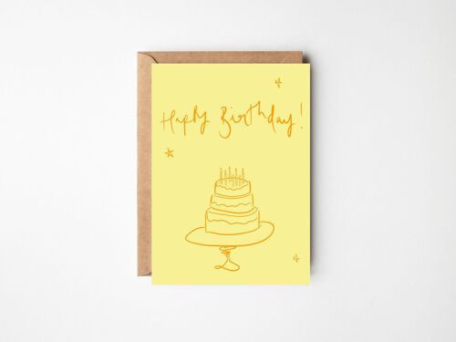 Happy Birthday - Yellow Tiered Birthday Cake Card