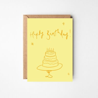 Happy Birthday - Yellow Tiered Birthday Cake Card