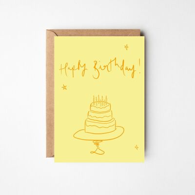 Joyeux anniversaire - Carte de gâteau d'anniversaire à plusieurs niveaux jaune